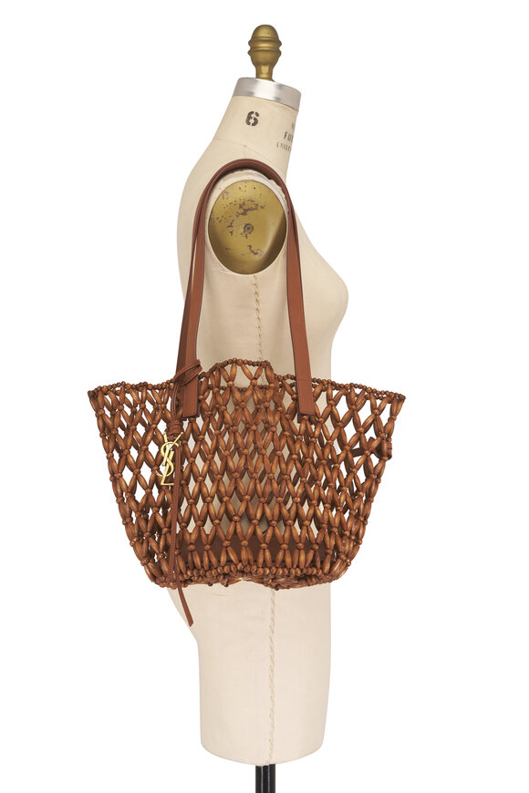 Saint Laurent Small Panier Woven Wood Bead Tote - view 8