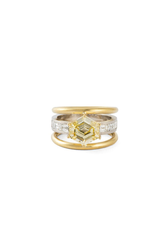 Sylva & Cie Yellow Diamond Triple Band Ring - view 1