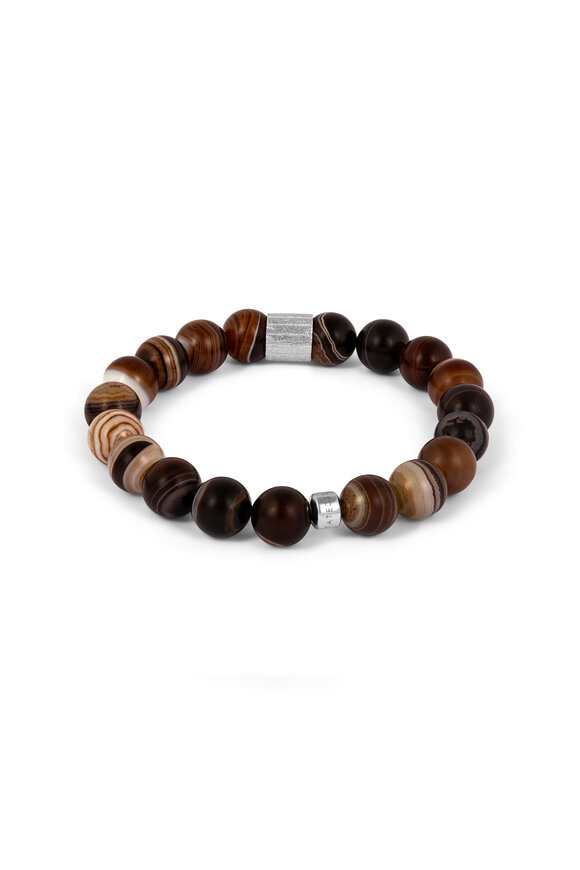 Tateossian - Brown Striped Agate Beaded Stretch Bracelet