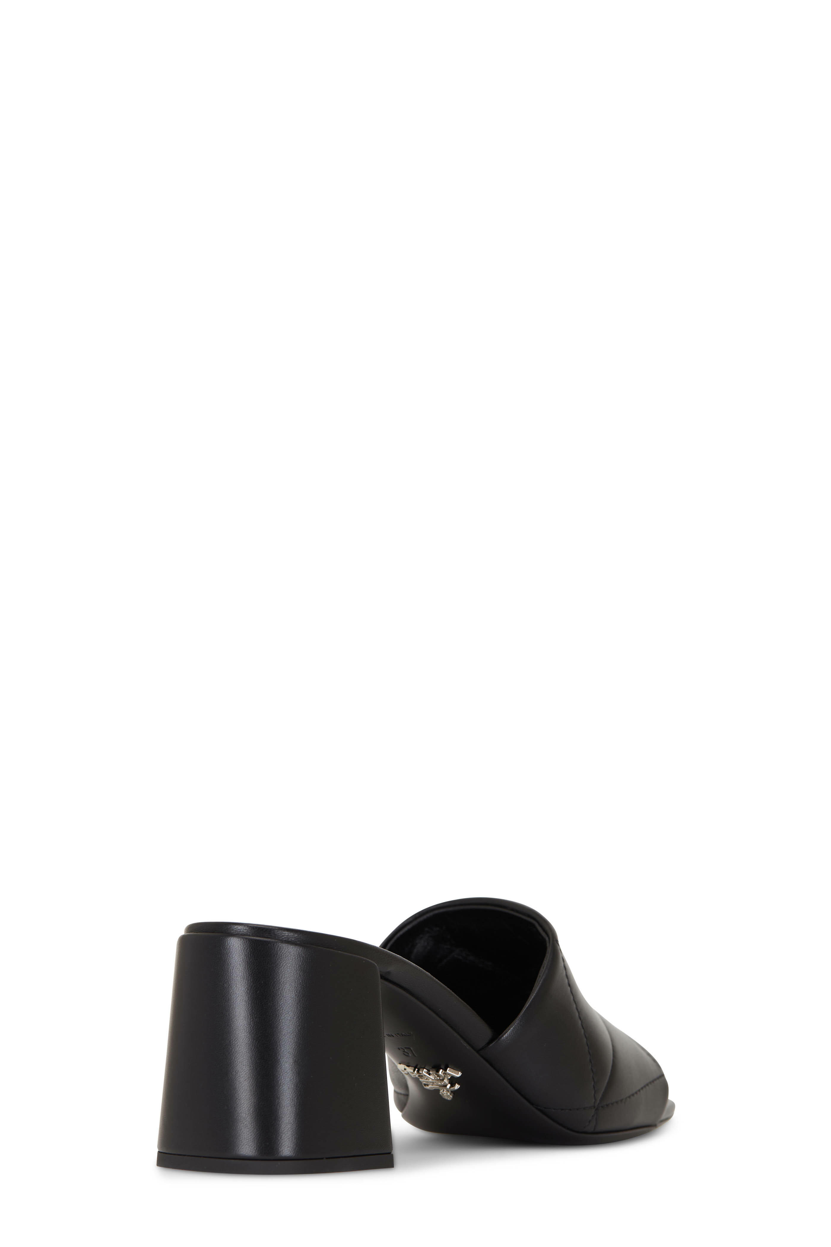 Prada - Black Quilted Napa Leather Block Heel Slide, 65mm