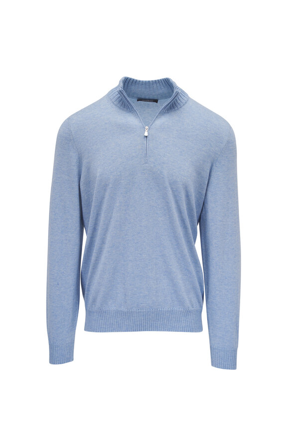 Gran Sasso Light Blue Cotton & Cashmere Quarter Zip