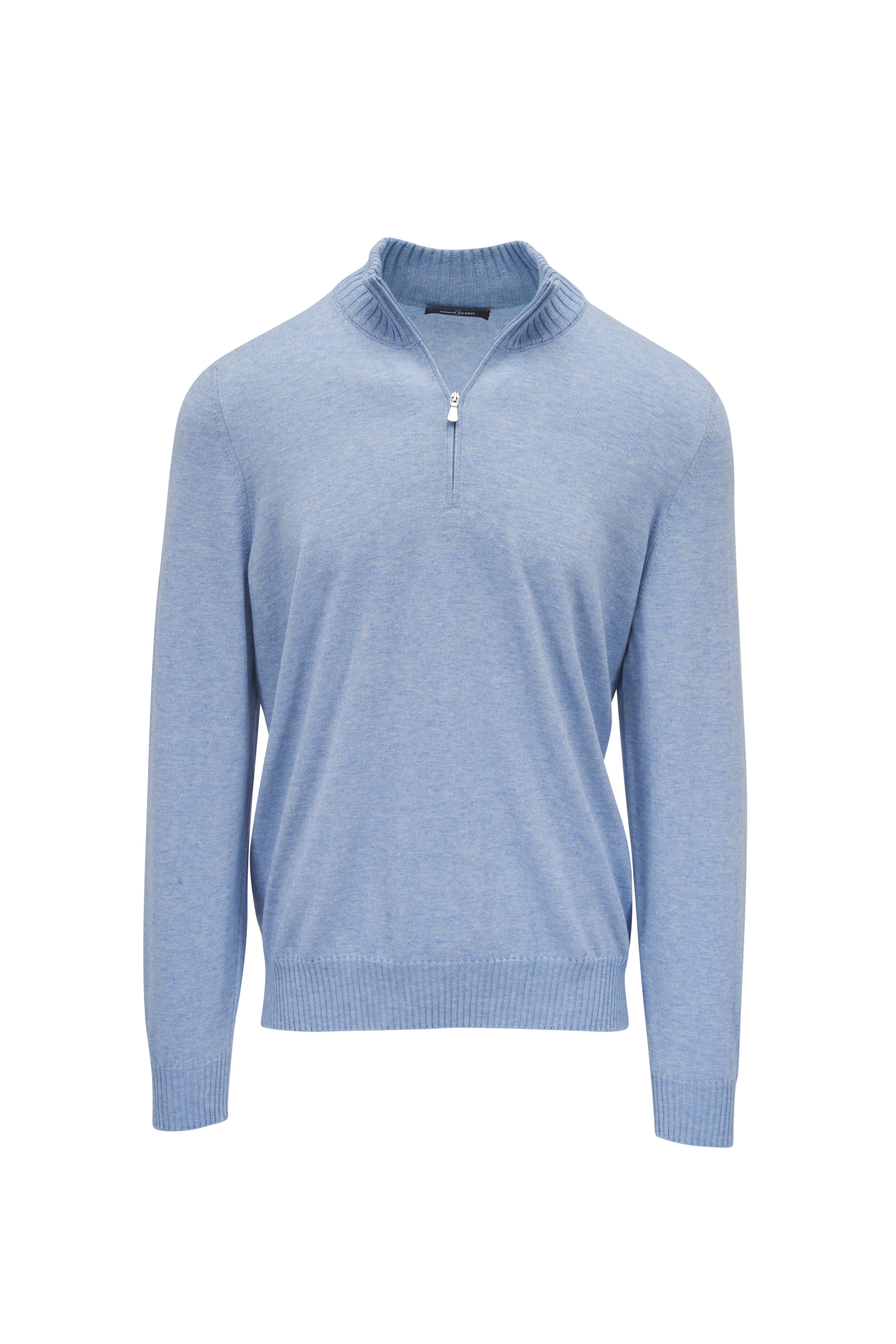 Gran Sasso - Light Blue Cotton & Cashmere Quarter Zip