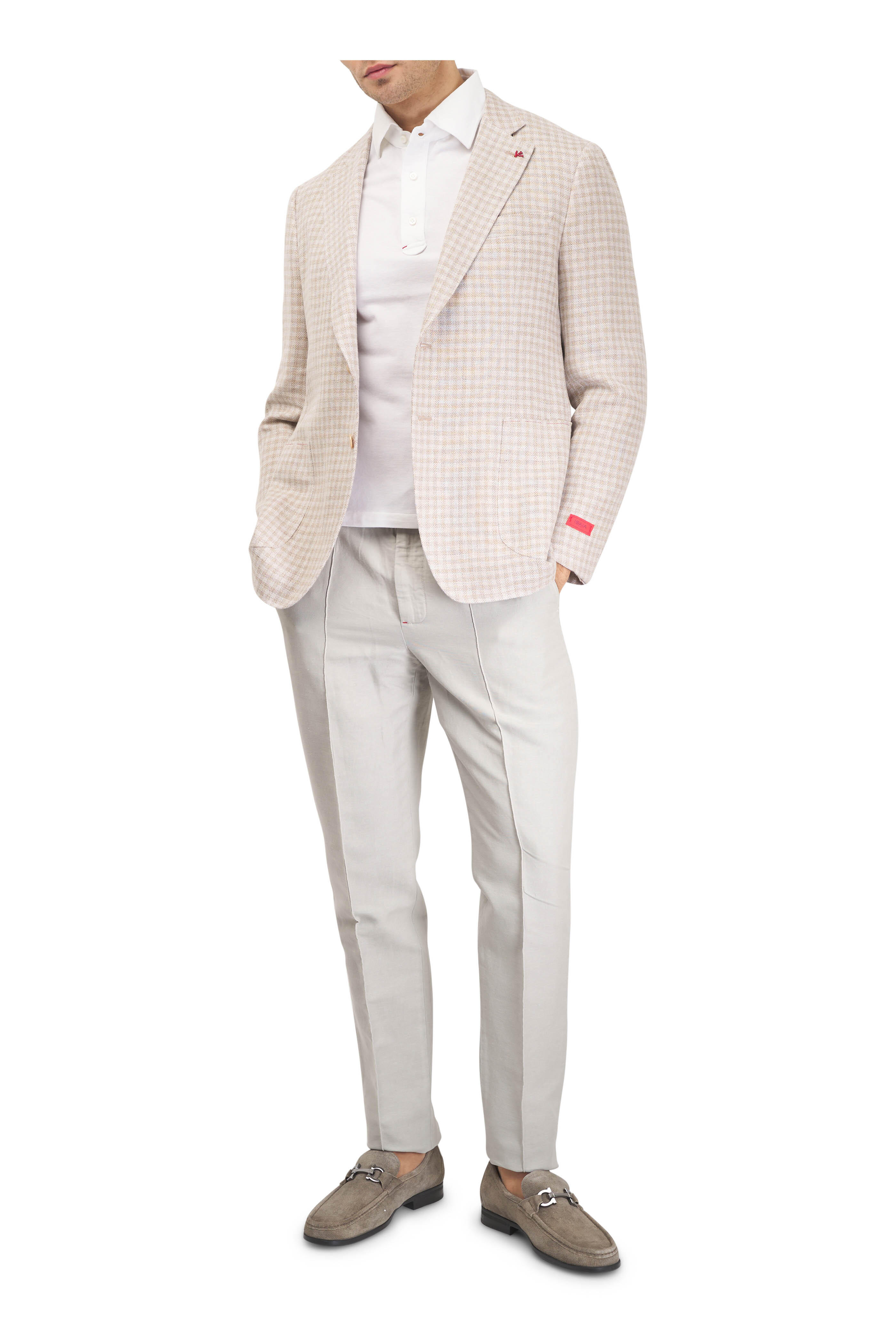 Isaia - White Washed Pique Short Sleeve Polo