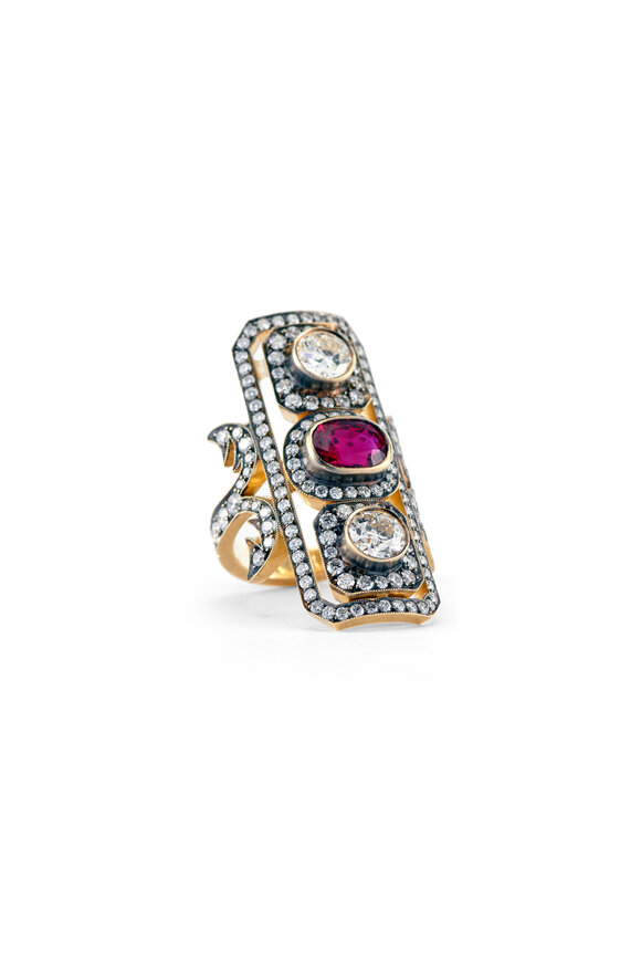 Sylva & Cie 18K Yellow Gold Burmese Ruby Cocktail Ring - view 1