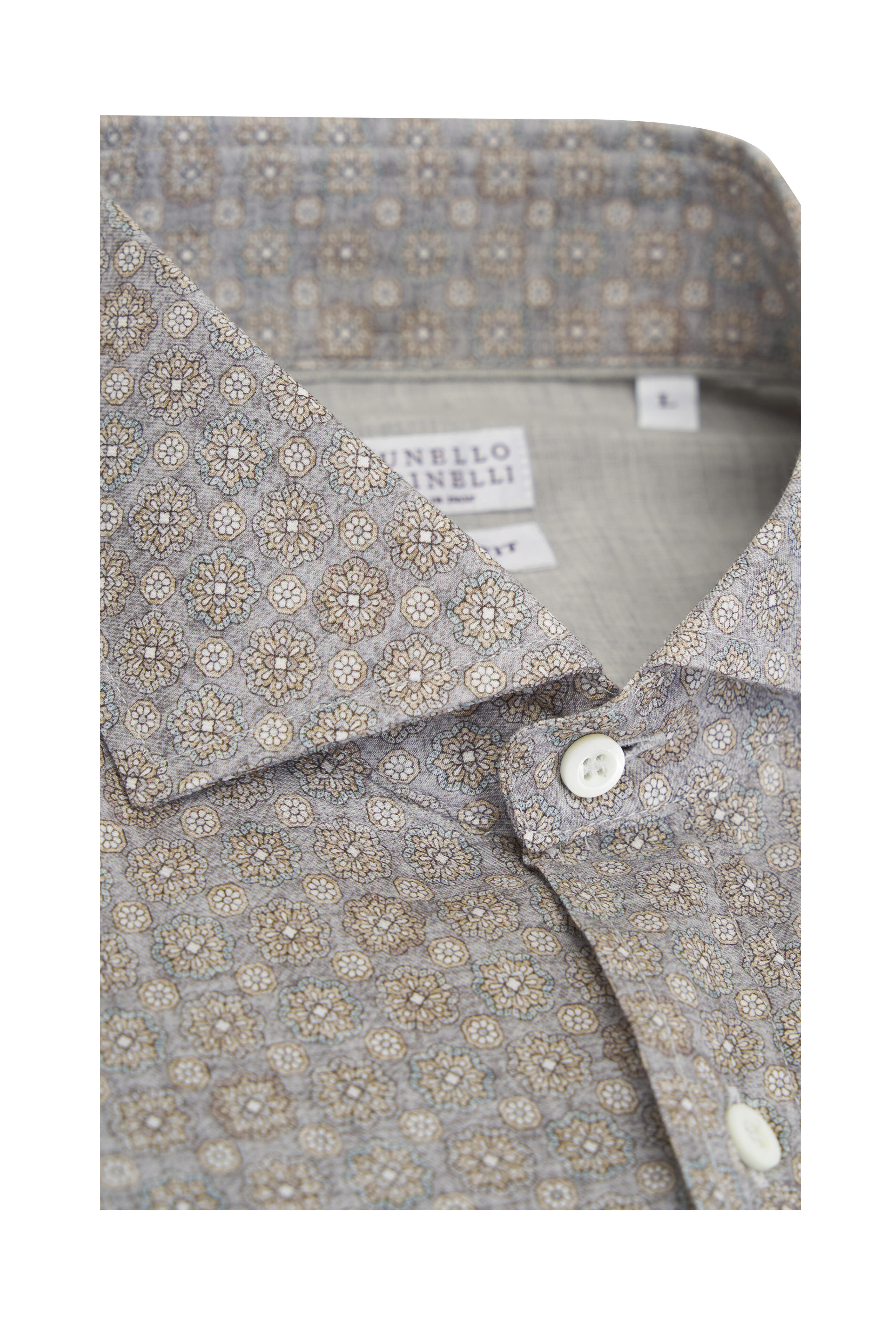 Brunello Cucinelli - Gray & Brown Floral Print Cotton Sport