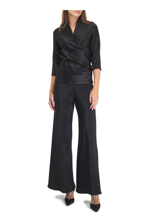 Peter Cohen Black Three Quarter Sleeve Heavy Satin Blouse - view 2