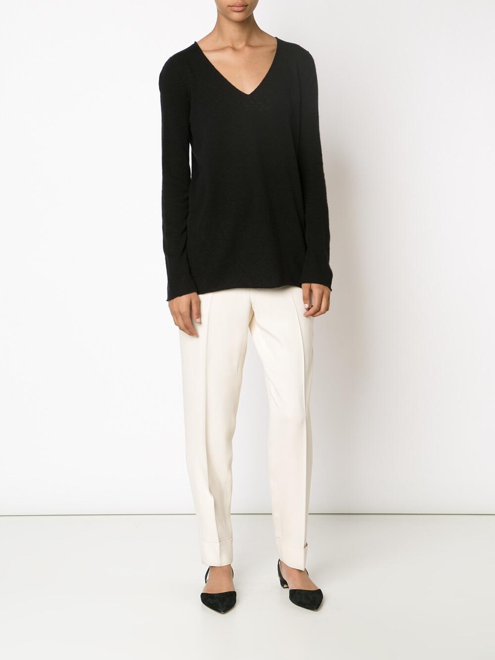The Row - Dory Black Cashmere & Silk V-Neck Sweater