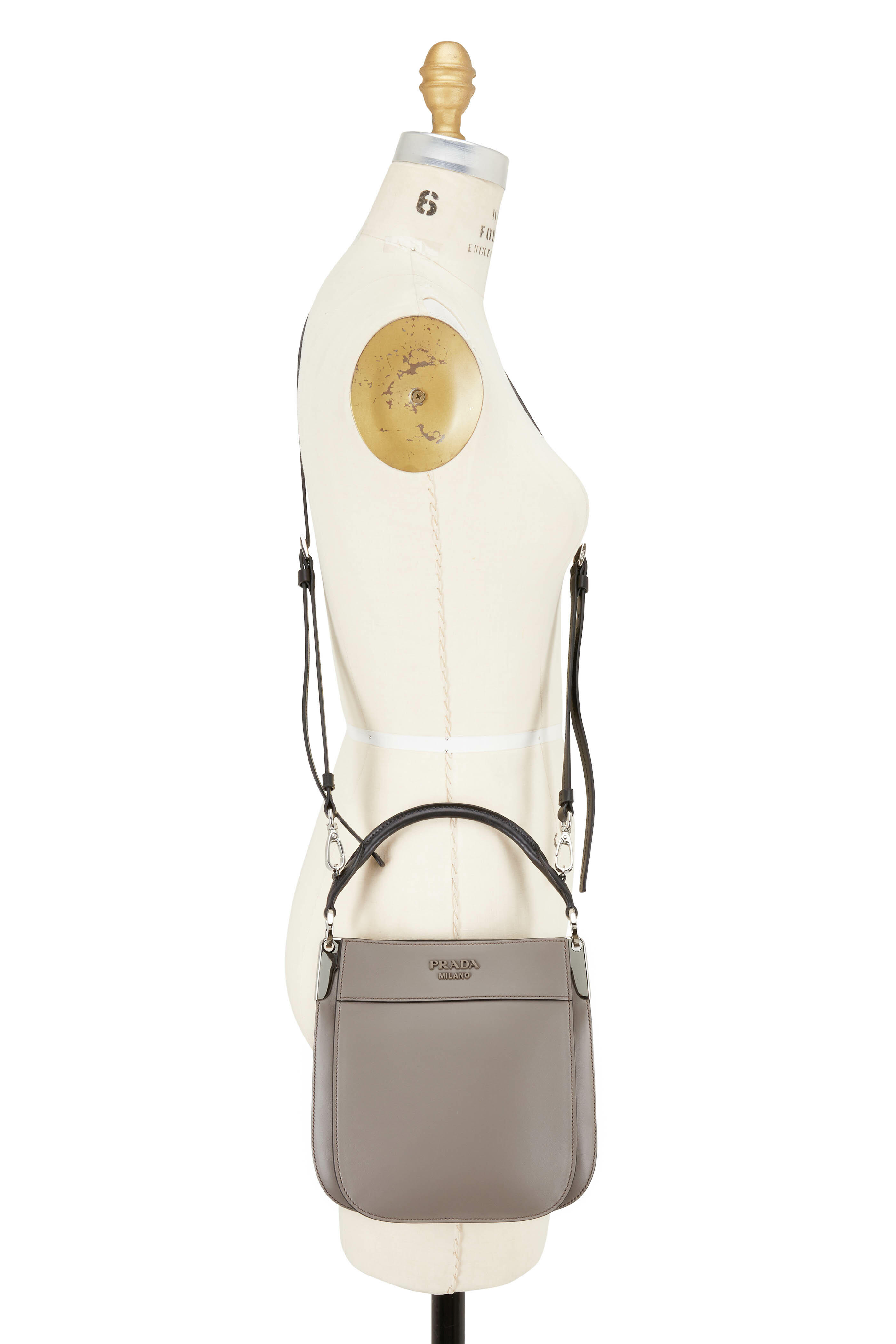 Prada - Gray & Black Leather Small City Crossbody