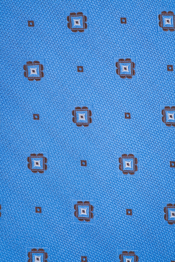 Kiton - Light Blue Medallion Print Silk Necktie