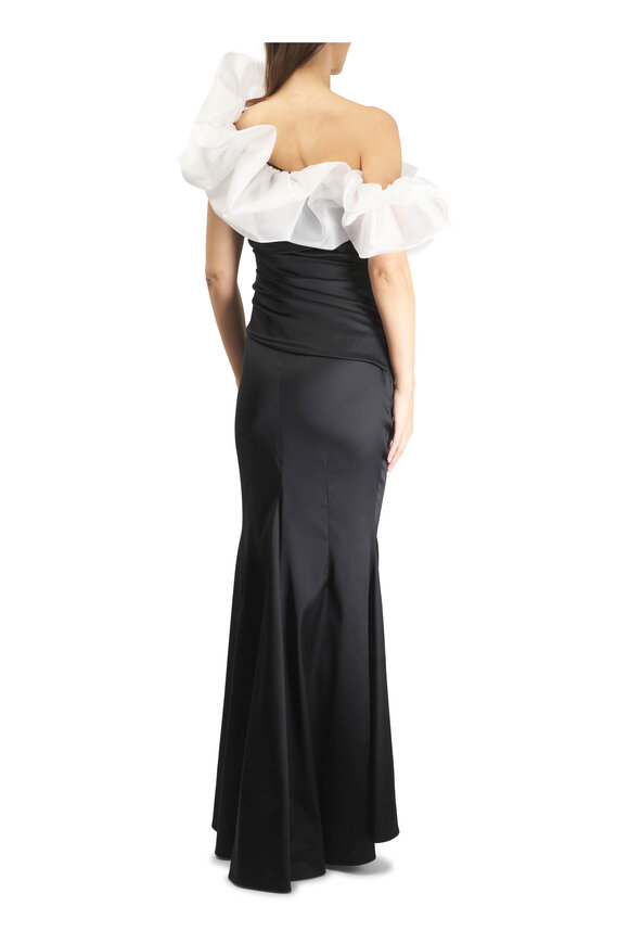 Talbot Runhof Black & White Ruffle Gown - view 4
