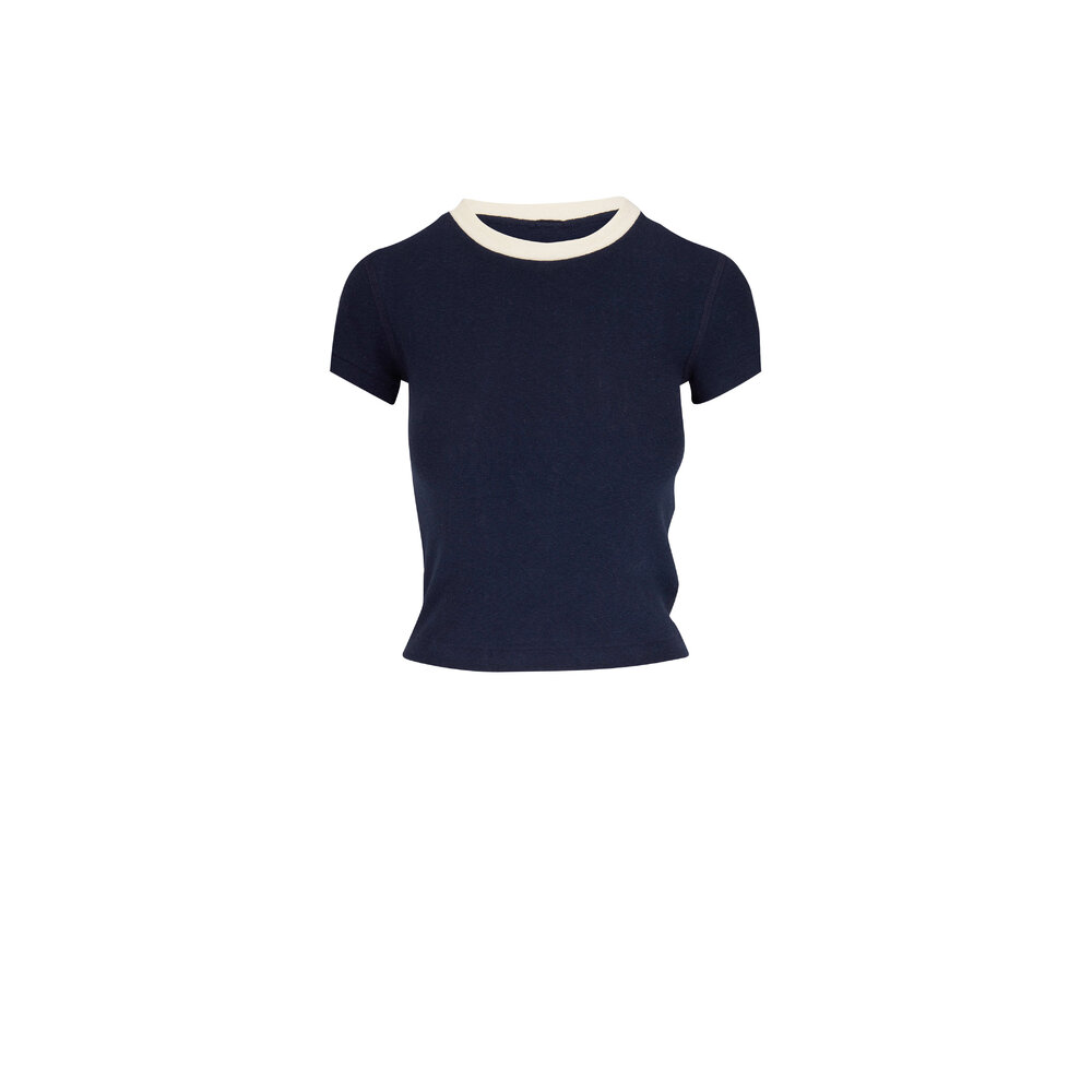 ●Bad Blue● Sheer Dot Buttons Baby Tee (Navy) Re/Done - Navy Blue Baby Tee | Mitchell Stores