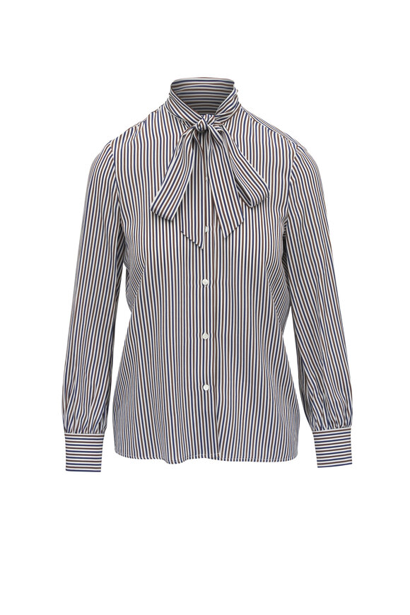 Nili Lotan - Carina Stripe Silk Tie Blouse