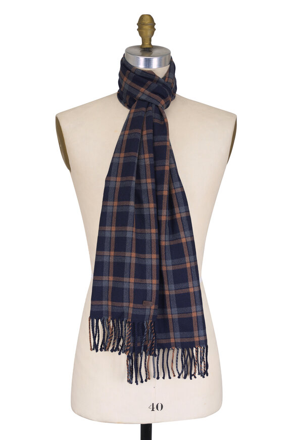 Eton Navy Check Merino Wool Scarf - view 1