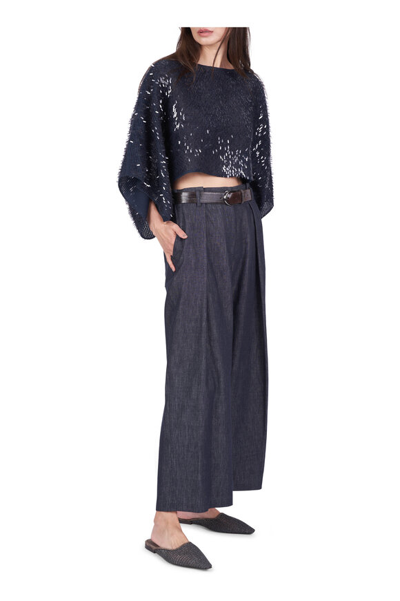 Brunello Cucinelli Dark Denim A-Line Pleated Jean - view 2