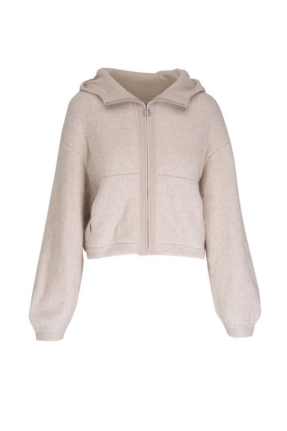 Akris Beige Bouclé Zip-Up Knit Hooded Cardigan