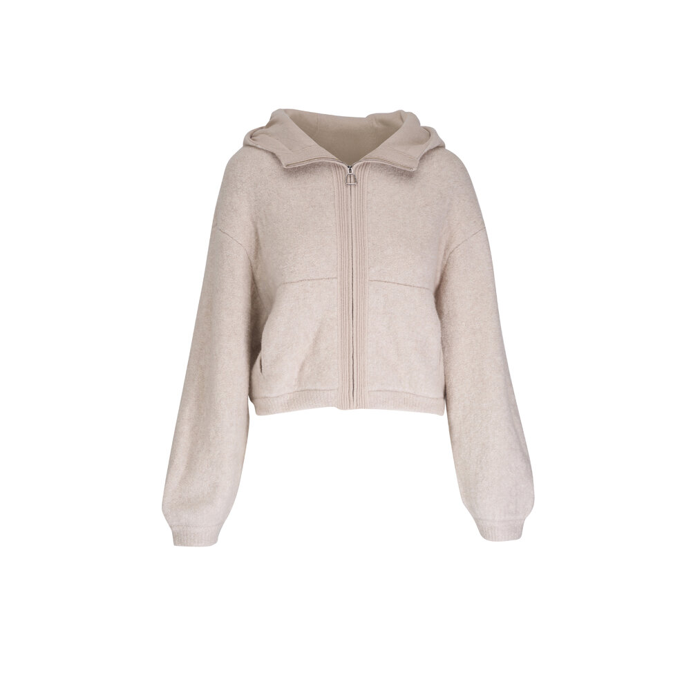 Akris - Beige Bouclé Zip-Up Knit Hooded Cardigan
