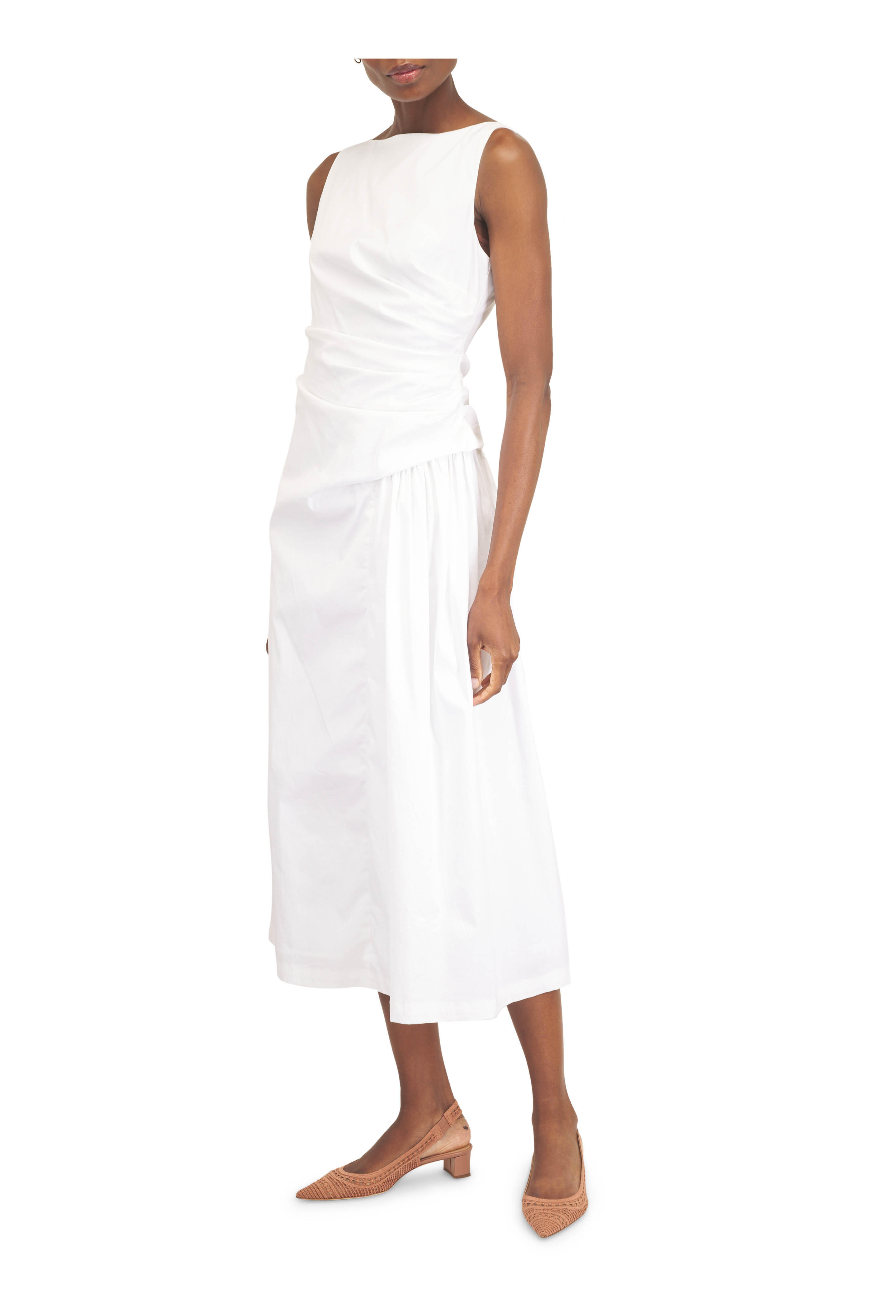 Lela Rose - White Cotton Poplin Asymmetrical Flounce Dress - view 2
