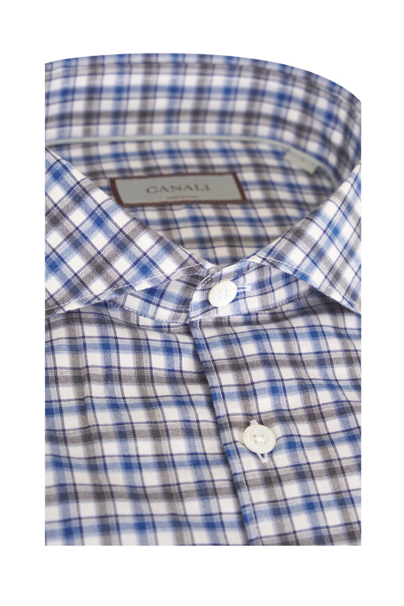 Canali Tonal Blue & Gray Check Cotton Sport Shirt - view 2