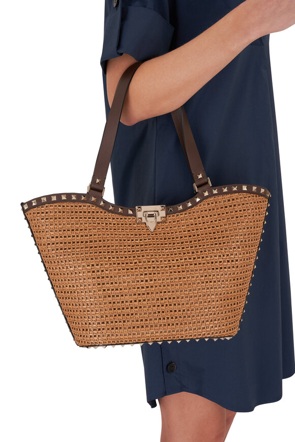 Valentino Garavani - Rockstud Woven Raffia Shopping Tote 