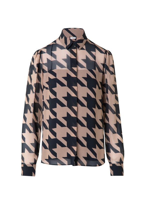 Akris Punto - Black & Caramel Houndstooth Print Blouse