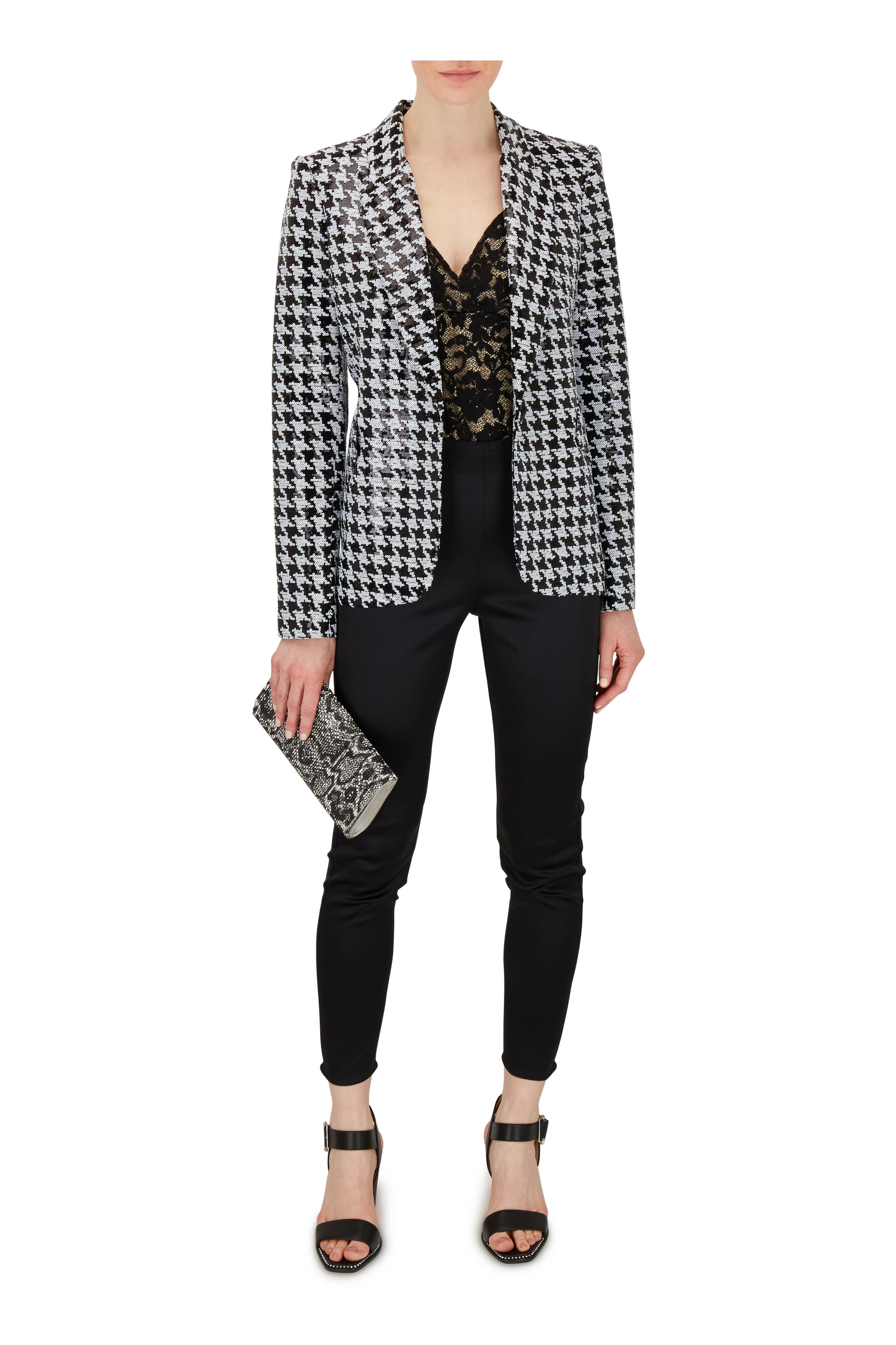 Jimmy Choo - Minase Black Leather Crystal Stud Sandal, 85mm