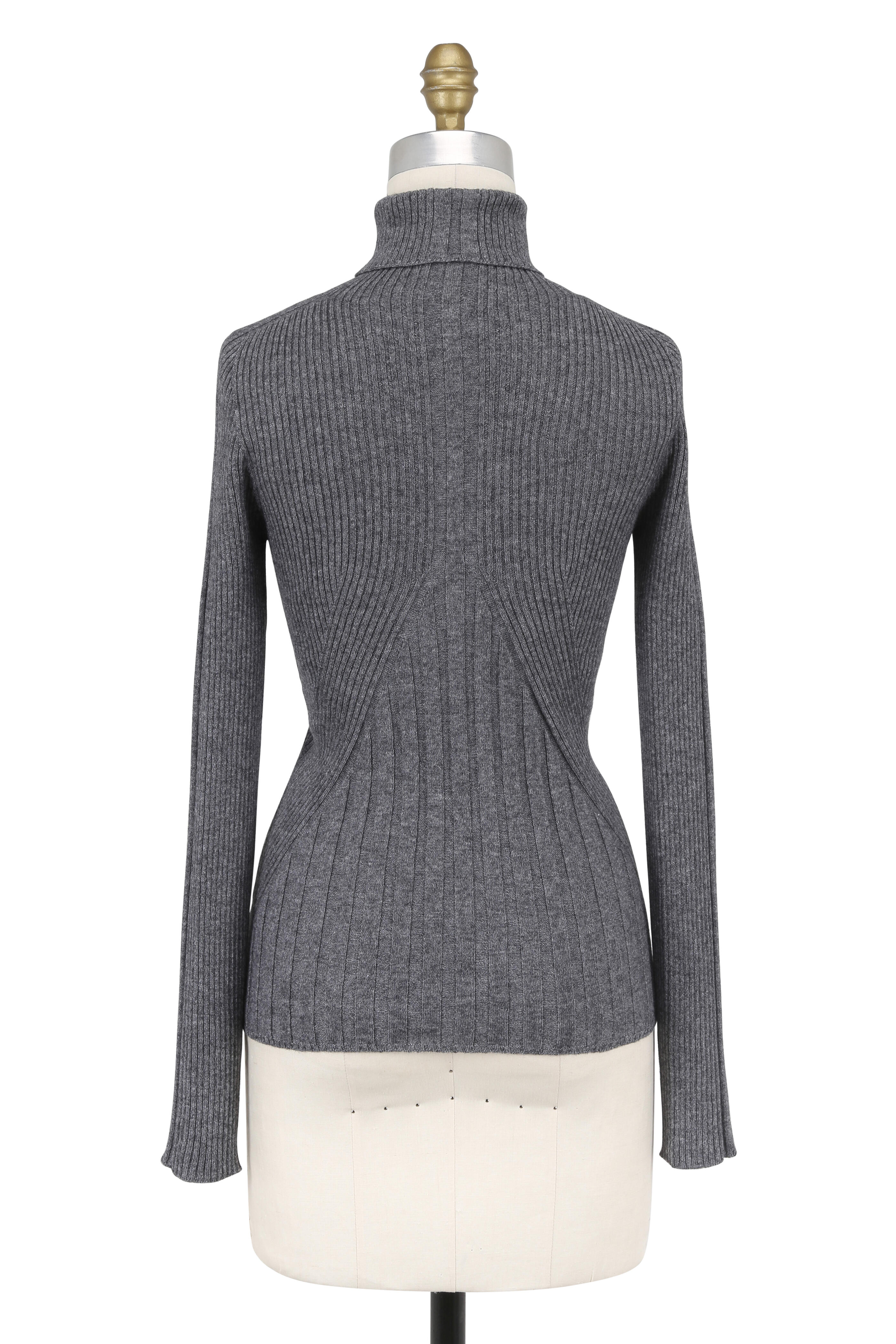 D.Exterior - Gray Variegated Ribbed Cashmere Turtleneck Sweater