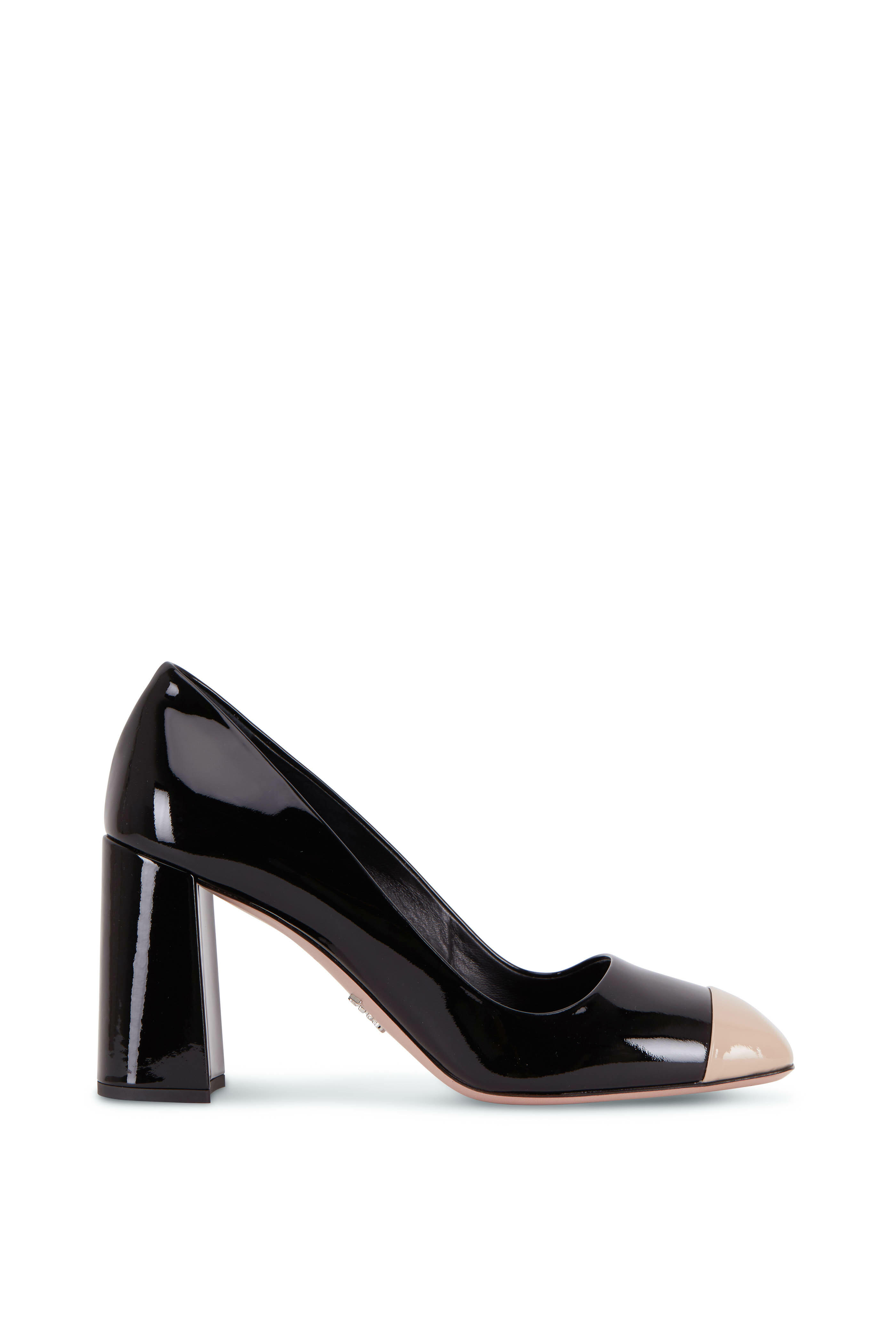 Prada - Black & Beige Patent Leather Spectator Pump, 85mm