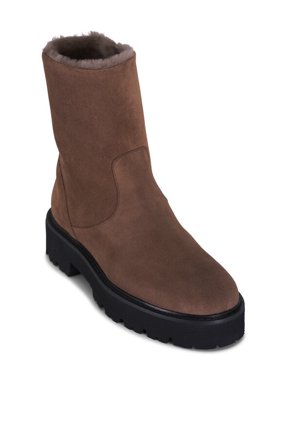 Aquatalia Eloise Taupe Suede Shearling Lined Boot