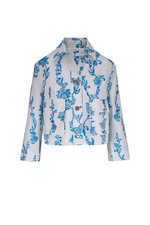 Etro White & Blue Jacquard Motif Jacket