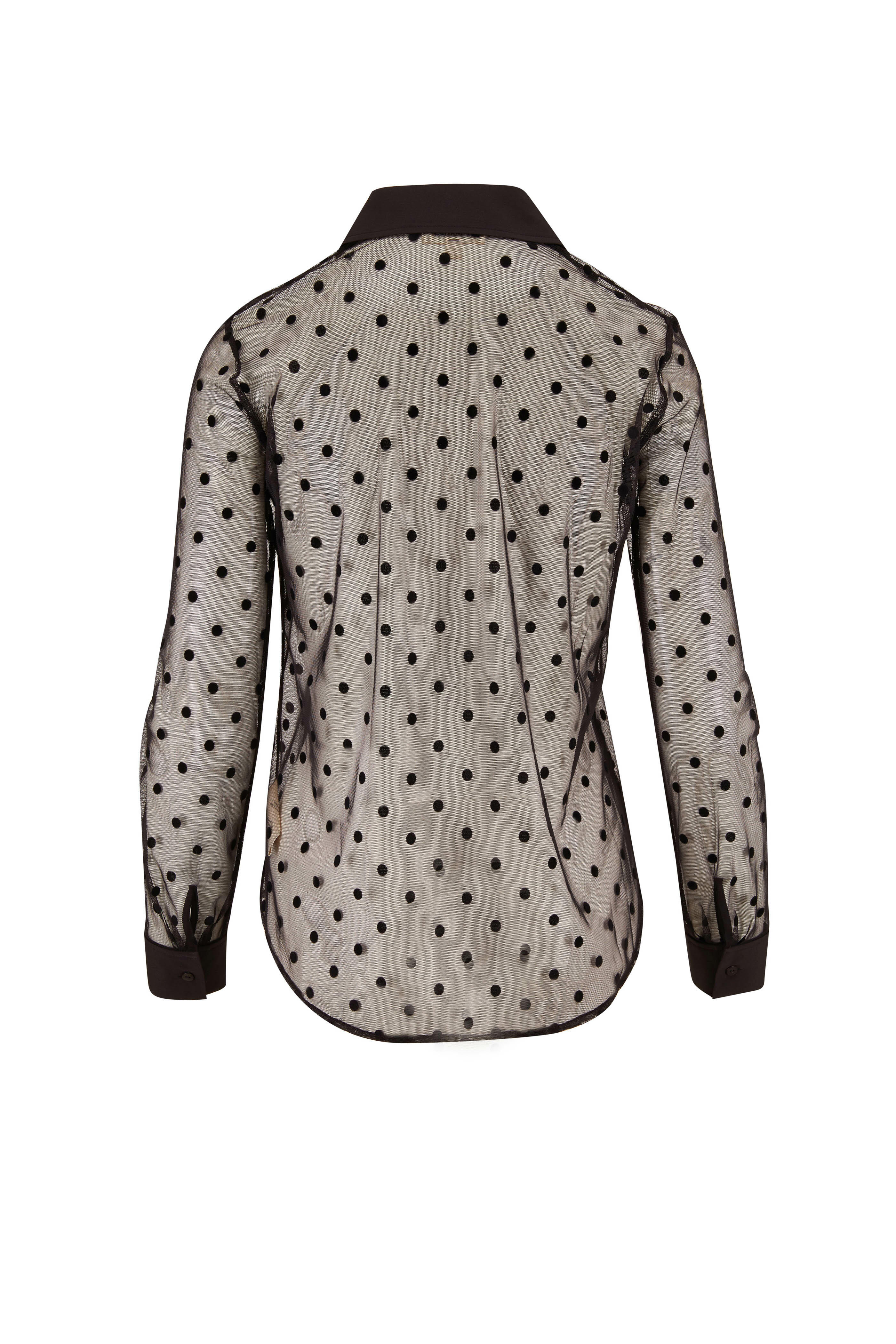 L'Agence Sheer Polka-dot Shirt in Black