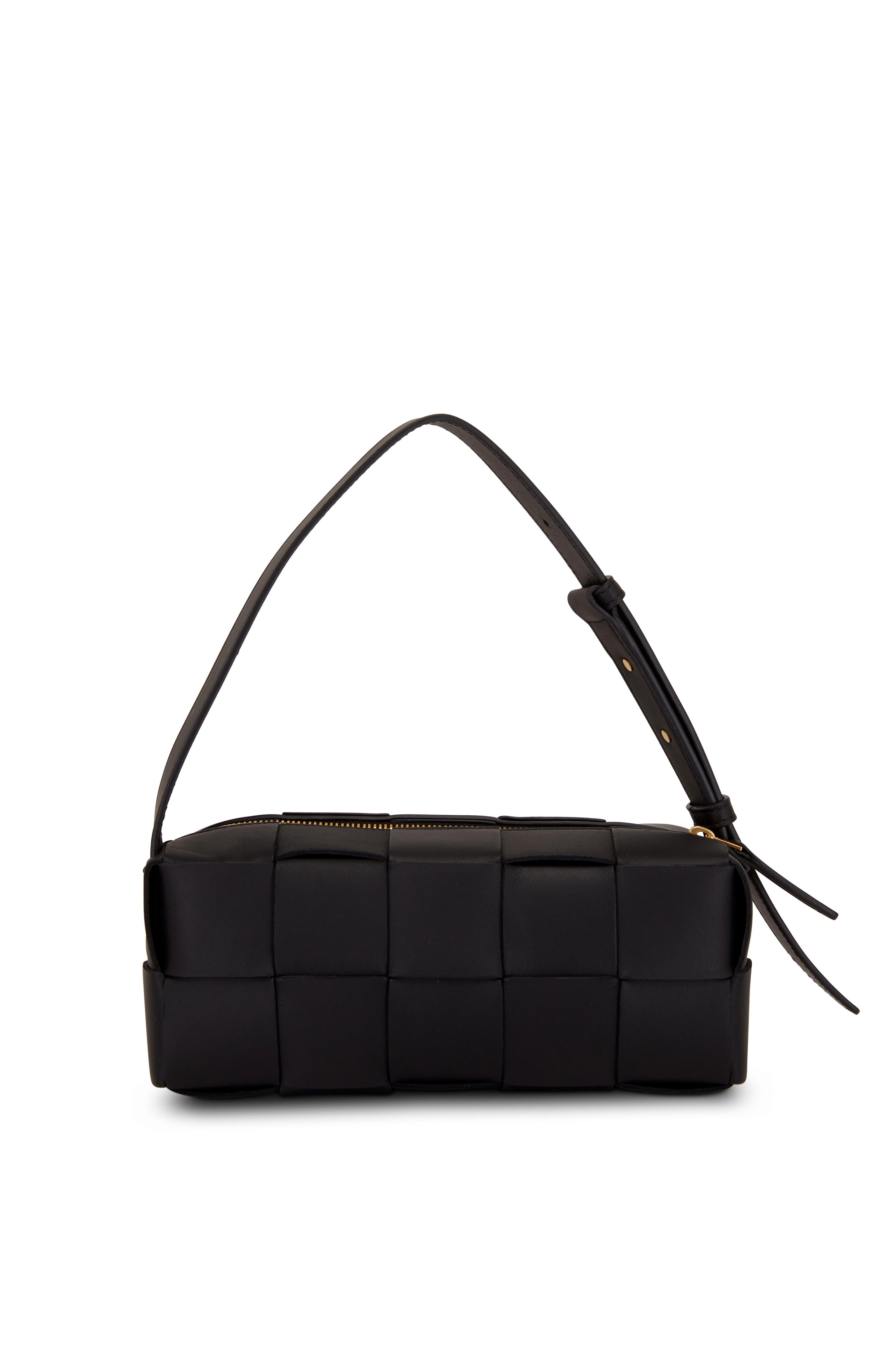 Bottega Veneta - Brick Cassette Black Woven Leather Shoulder Bag