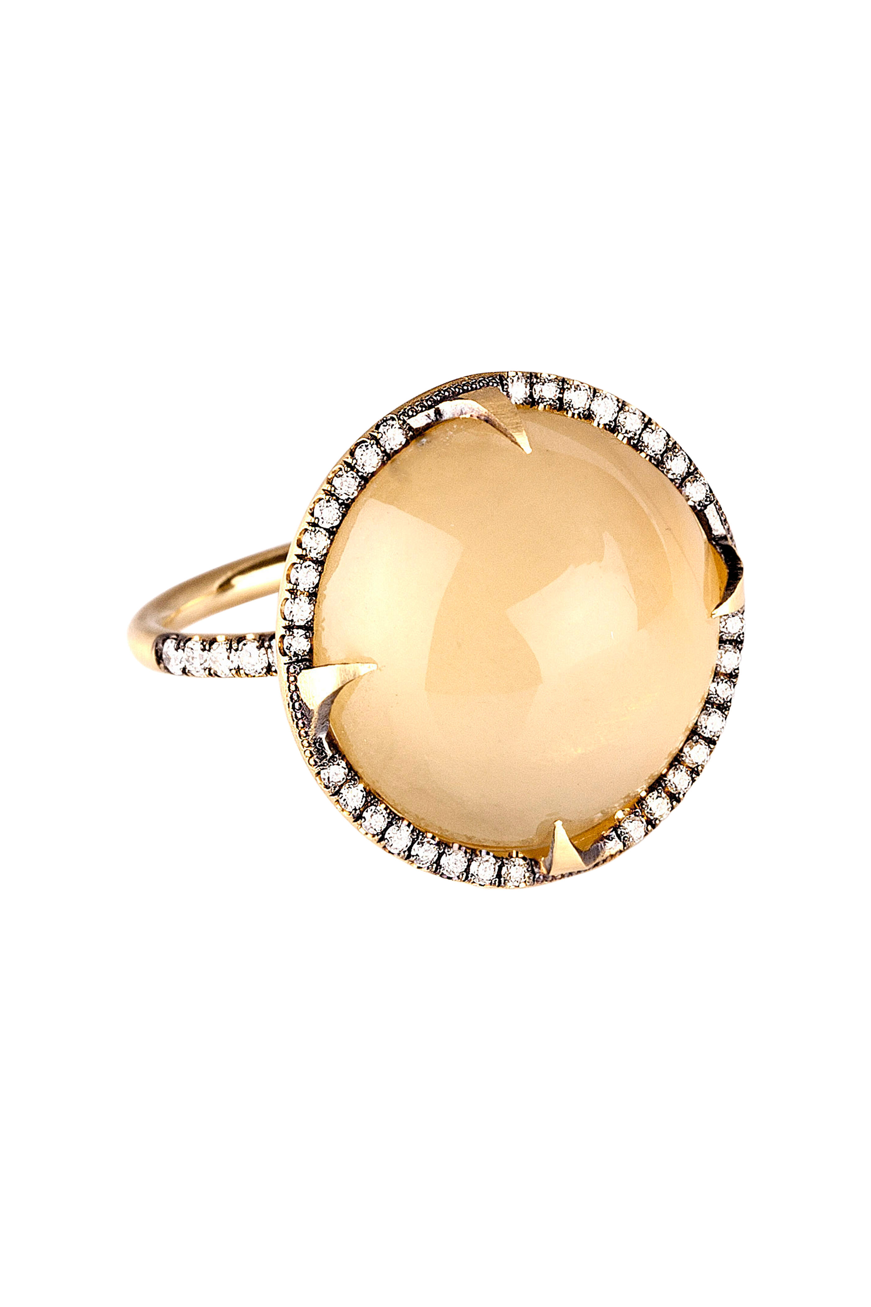 Sylva & Cie - 18K Yellow Gold Cats Eye Quartz & Diamond Ring