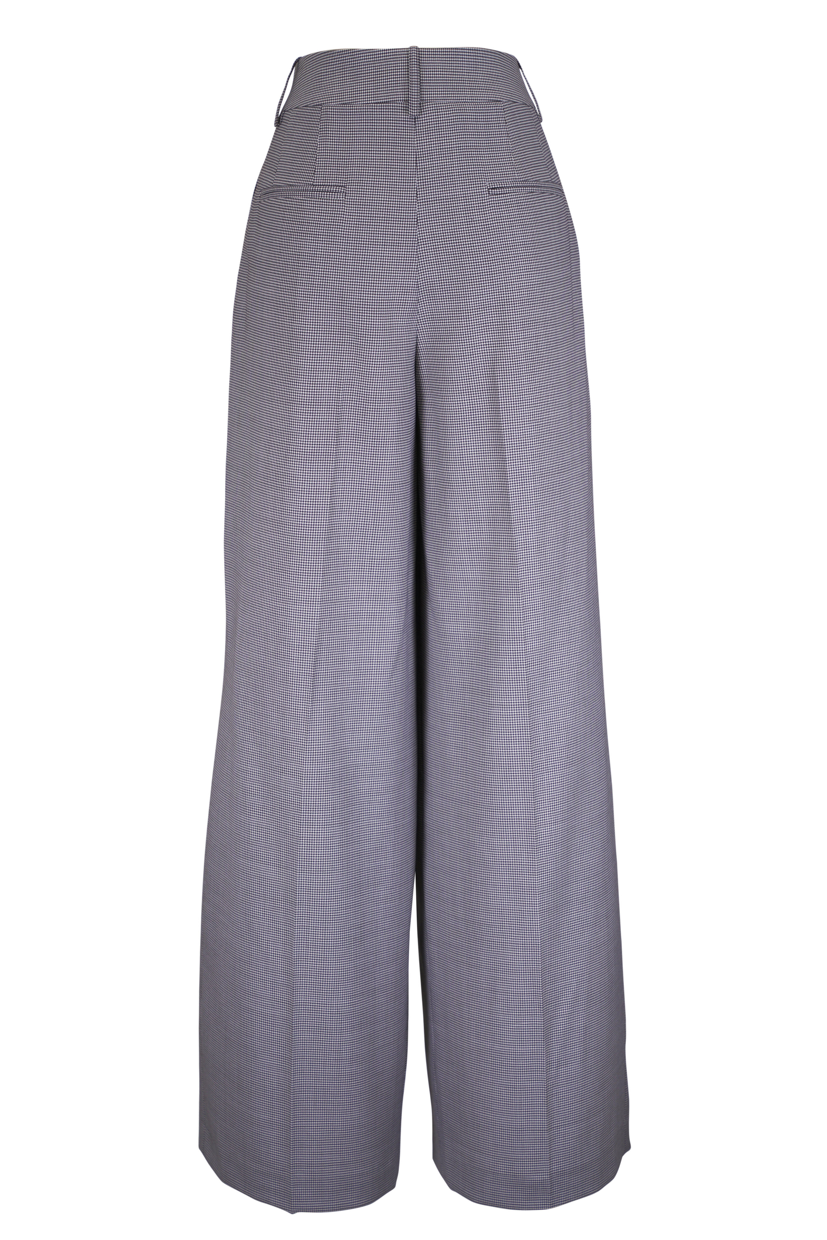 Michael Kors Collection - Pleated Brown & White Slouch Virgin Wool Pant