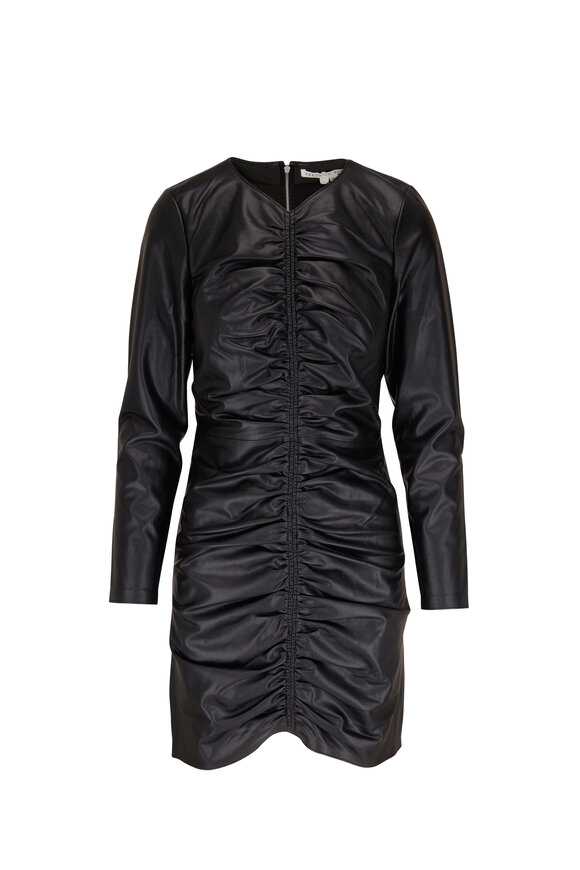 Veronica Beard - Bernadette Black Faux Leather Ruched Mini Dress