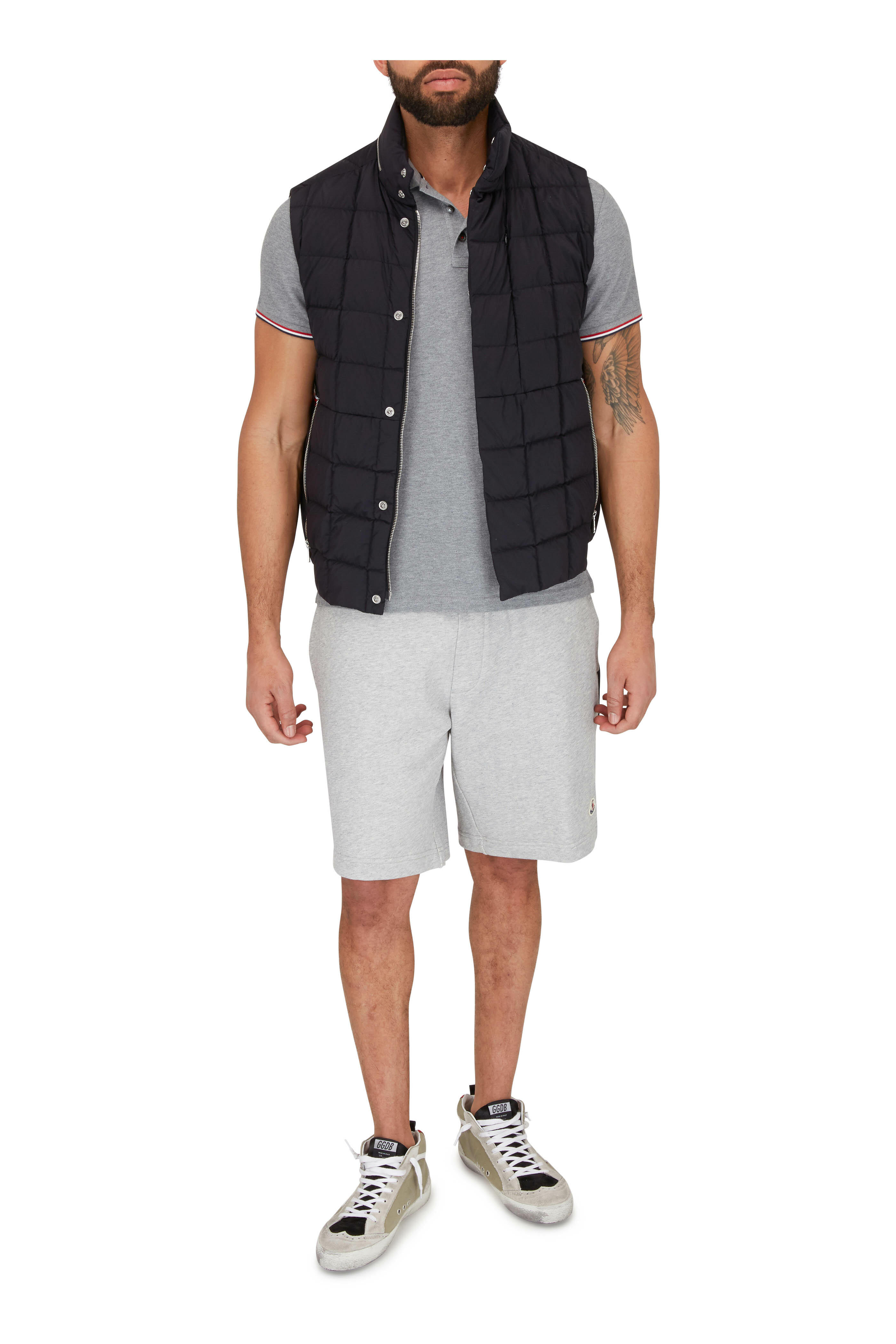 Moncler - Gray Knit Logo Stripe Sweat Shorts | Mitchell Stores