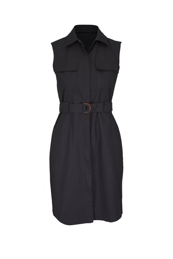 Antonelli Norman Black Stretch Cotton Shirtdress
