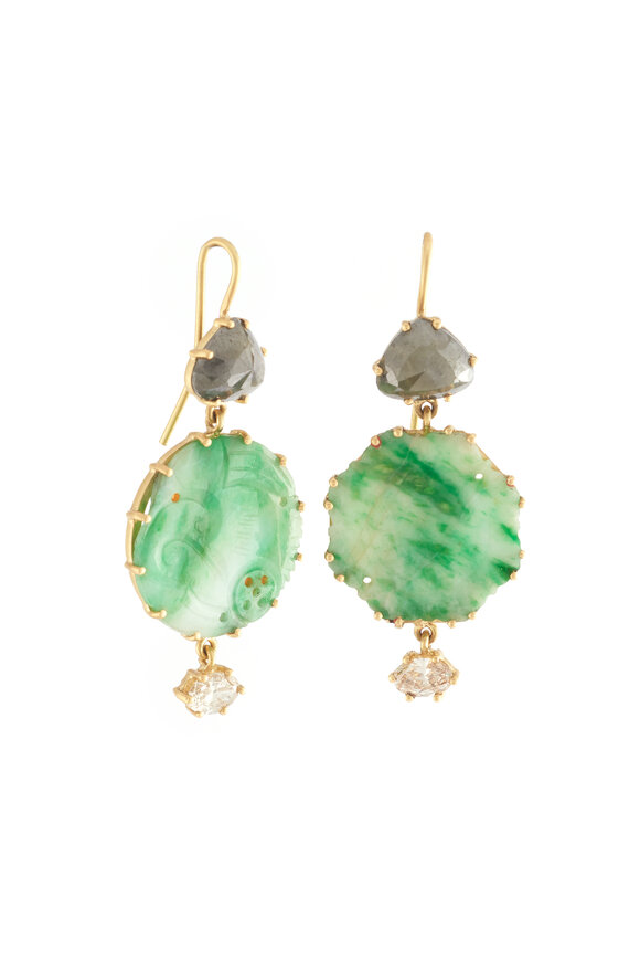 Sylva & Cie Jade & Rough Cut Diamond Earrings