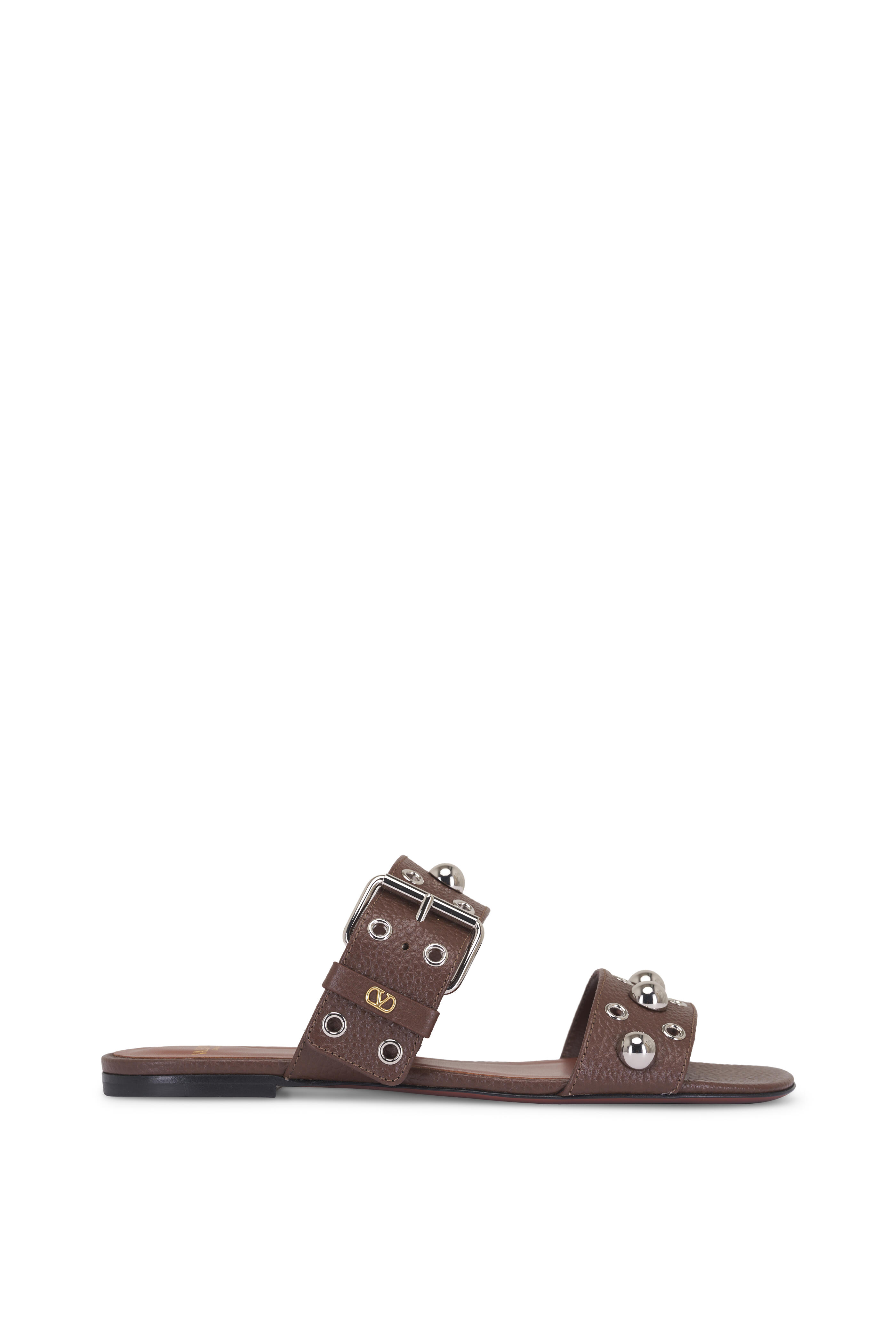 サンダル・ミュール Valentino Garavani Nellcote Flat Sandals In Suede Nellcôte studded suede sandals in brown - Valentino Garavani