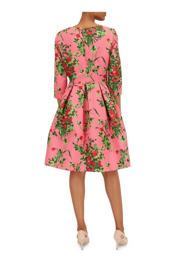 Carolina Herrera - Pink Multi Floral Print Flared Midi Dress