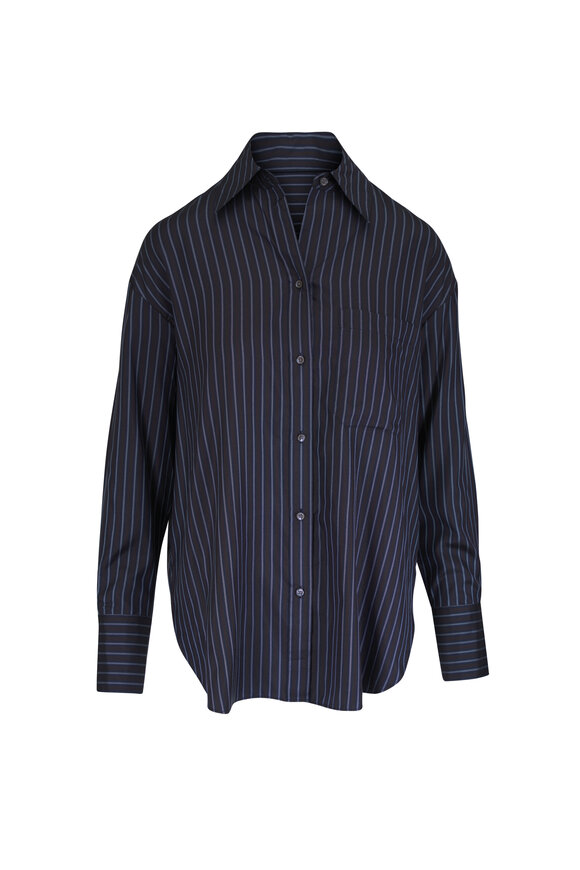 TWP Big Joe Dark Blue Striped Silk Blouse - view 1