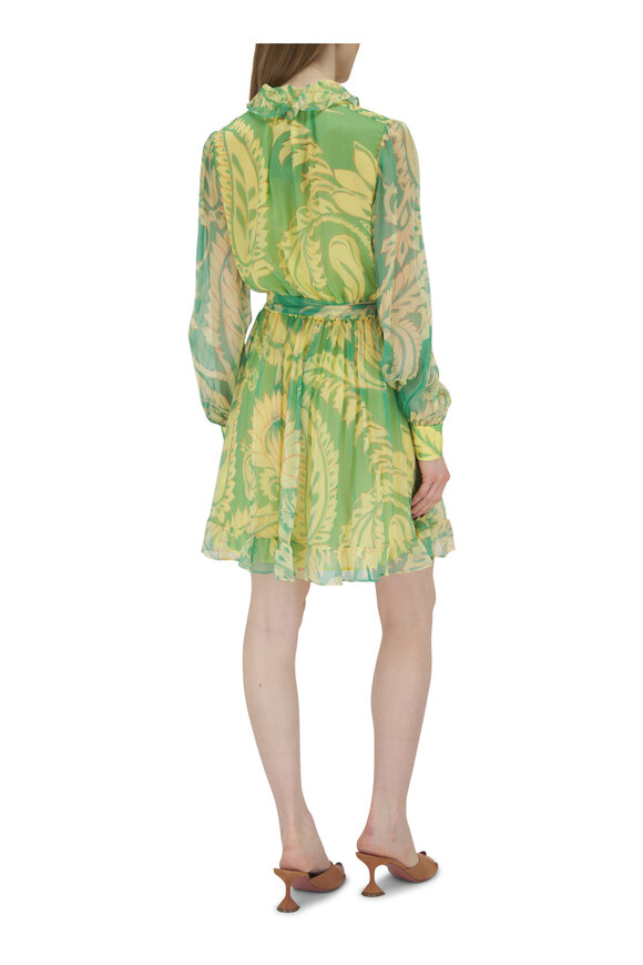 Etro - Green & Yellow Belted Silk Dress 