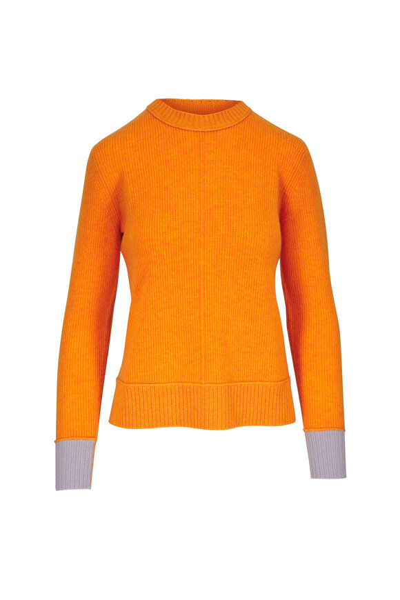 Kinross Orange & Gray Cashmere Crewneck Sweater