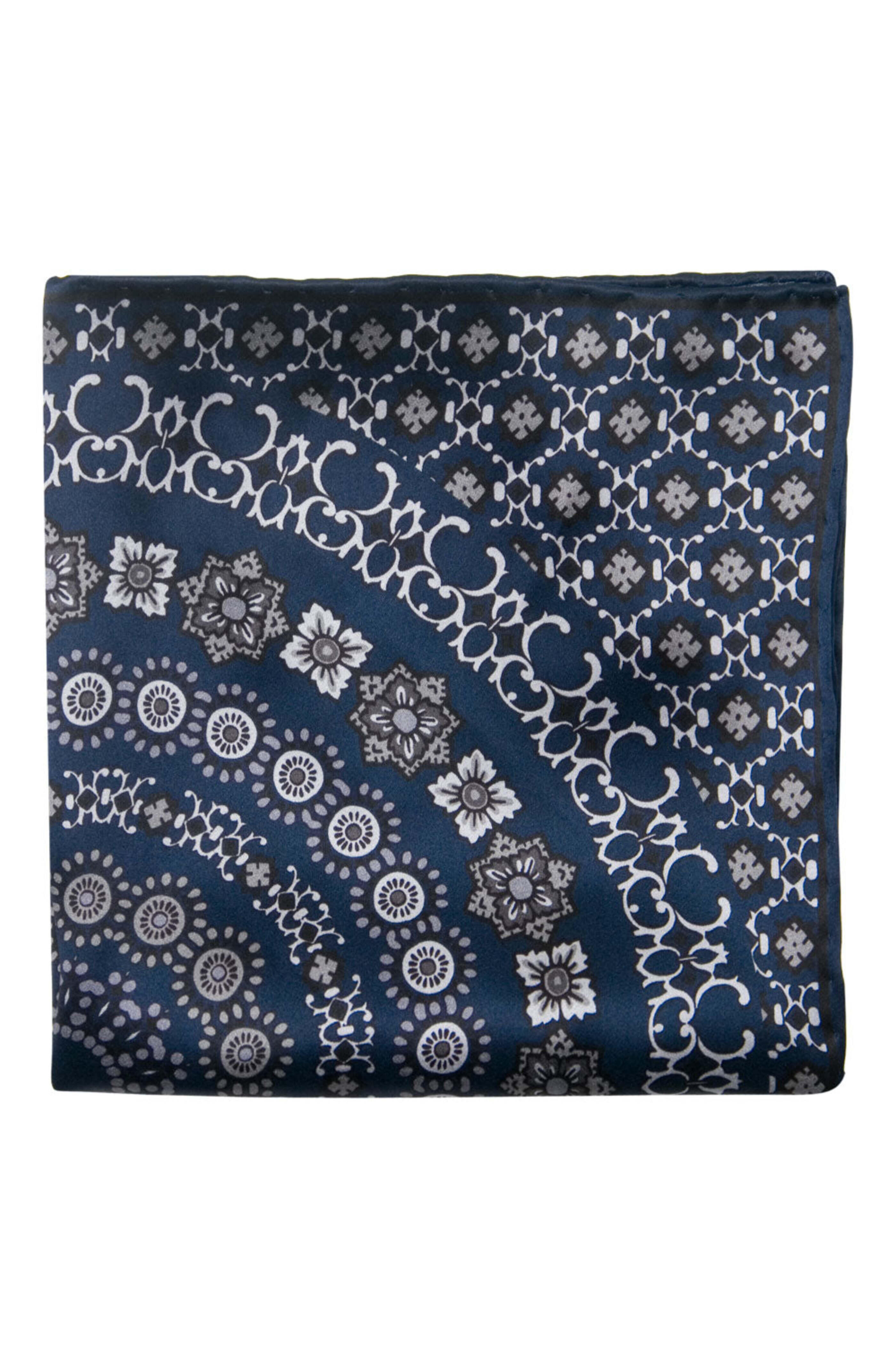 Italo Ferretti - Beige and Navy Medallion Pocket Square