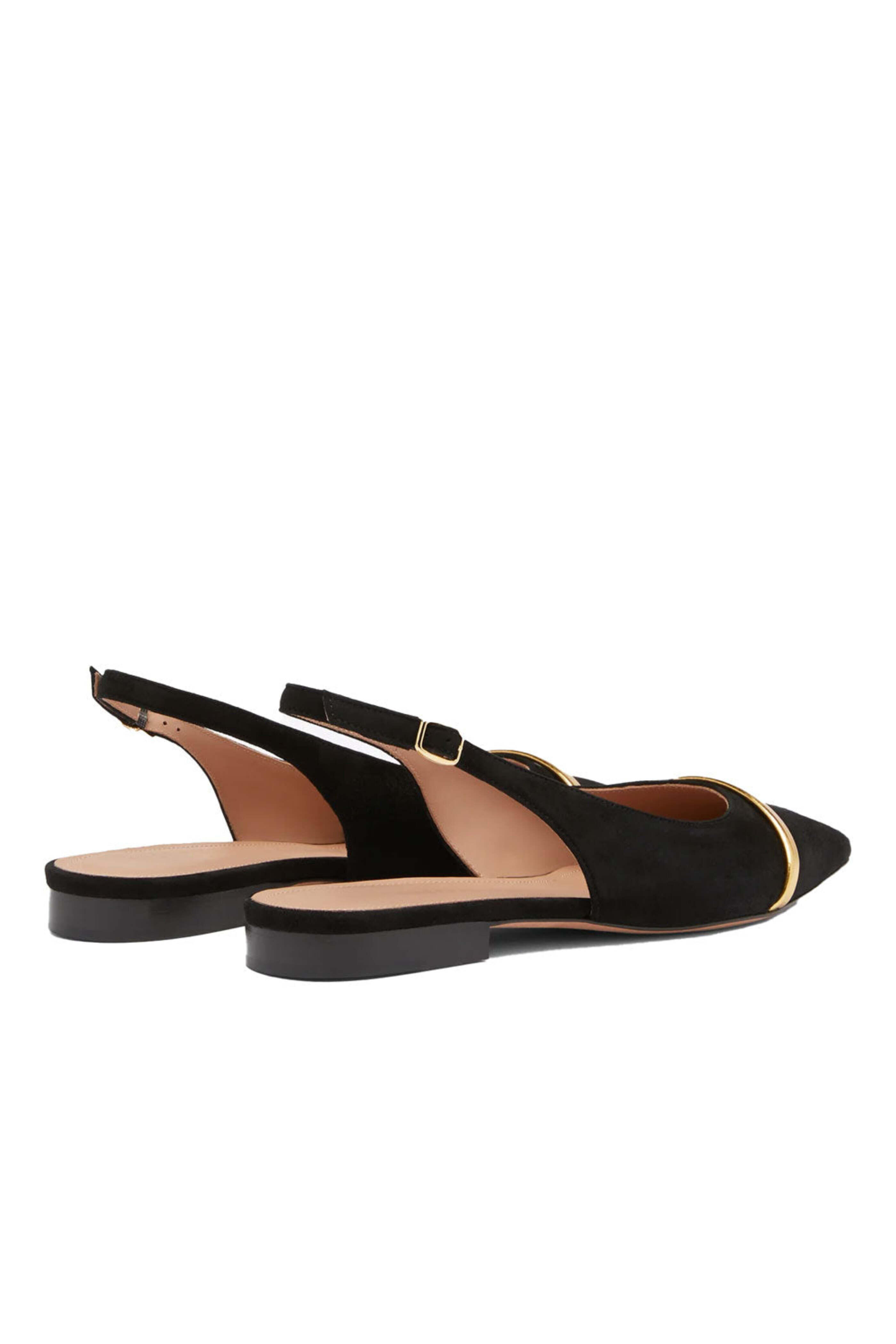 Malone Souliers - Jama Flat Suede Slingback in Black and Gold