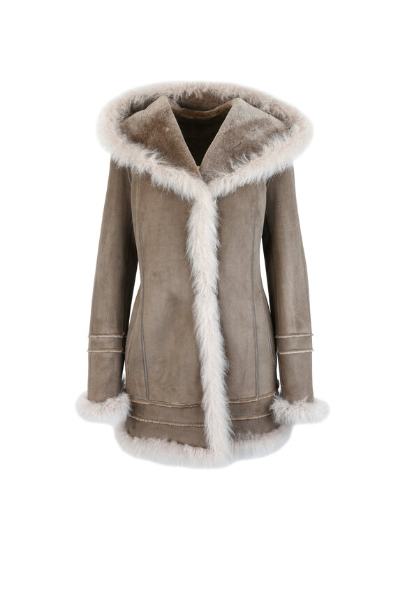 Viktoria Stass - Beige Shearling & Cashmere Fur Trim Hooded Coat