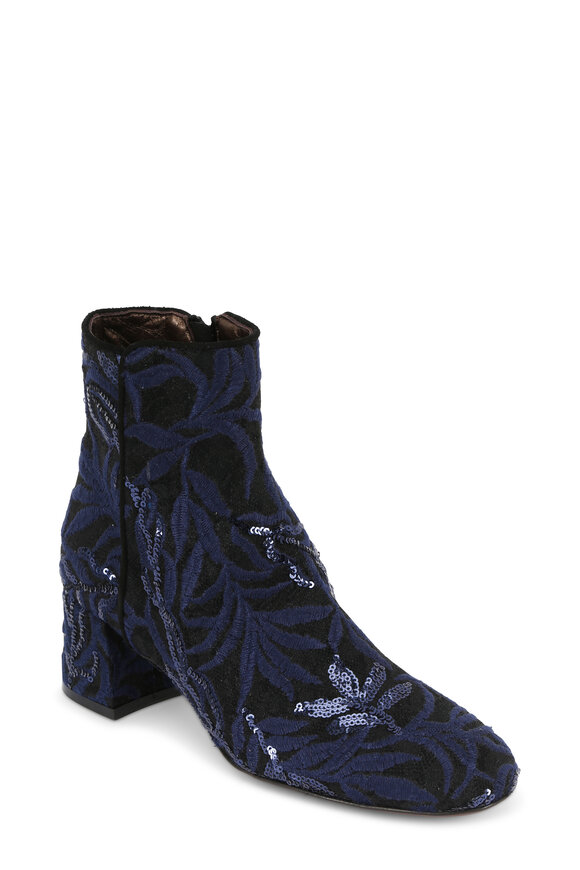 AGL - Navy & Black Lace Jacquard Sequin Boot, 50mm