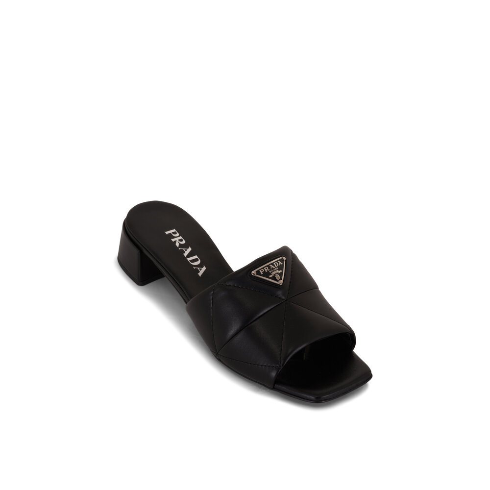 PRADA Nappa Logo Quilted Velcro Strap Lug Sole Slide Sandals 36.5 Militare  1258474