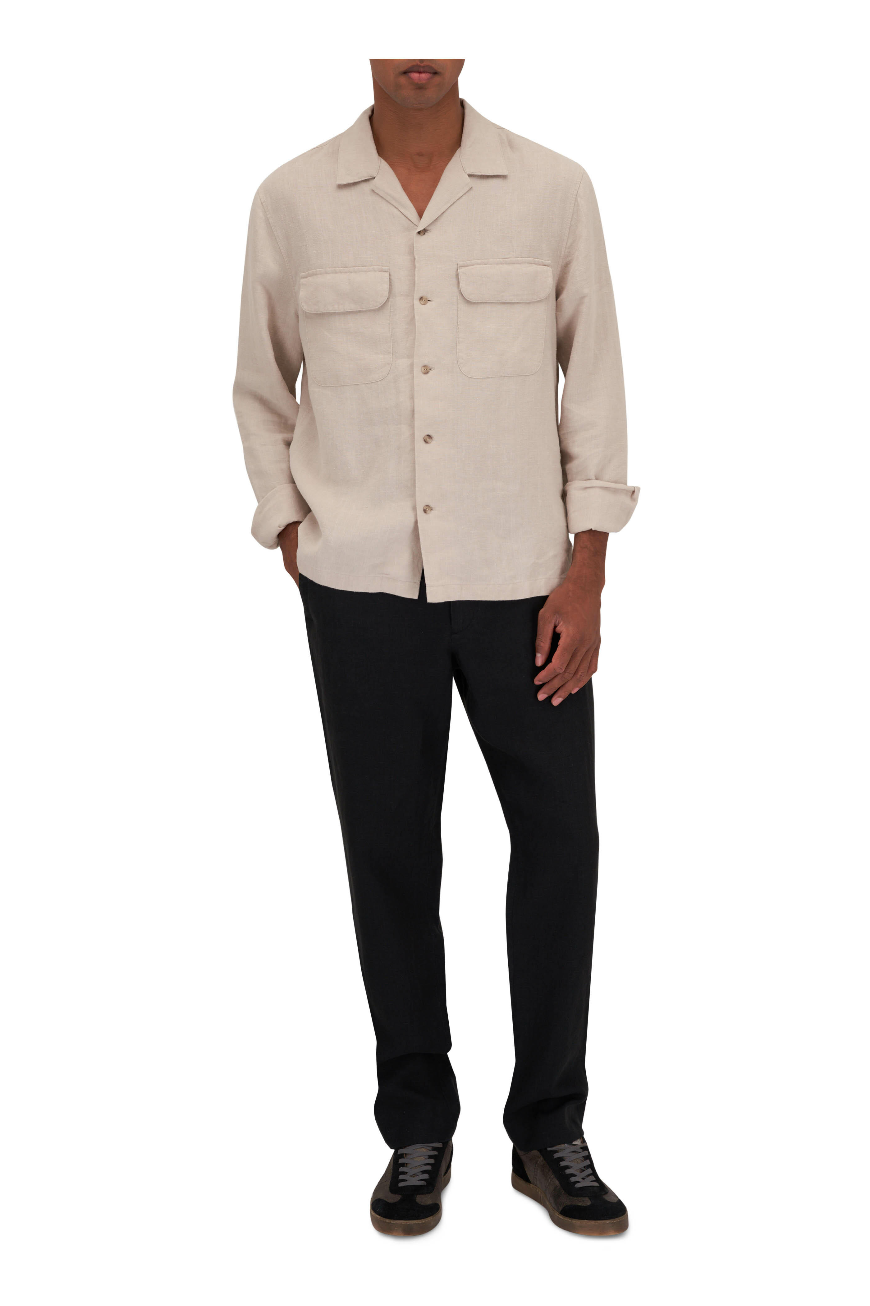 Vince - Hemp Pumice Rock Camp-Collar Long-Sleeve Shirt