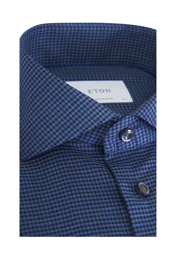 Eton Dark Blue Mini Check Cotton Dress Shirt - view 2