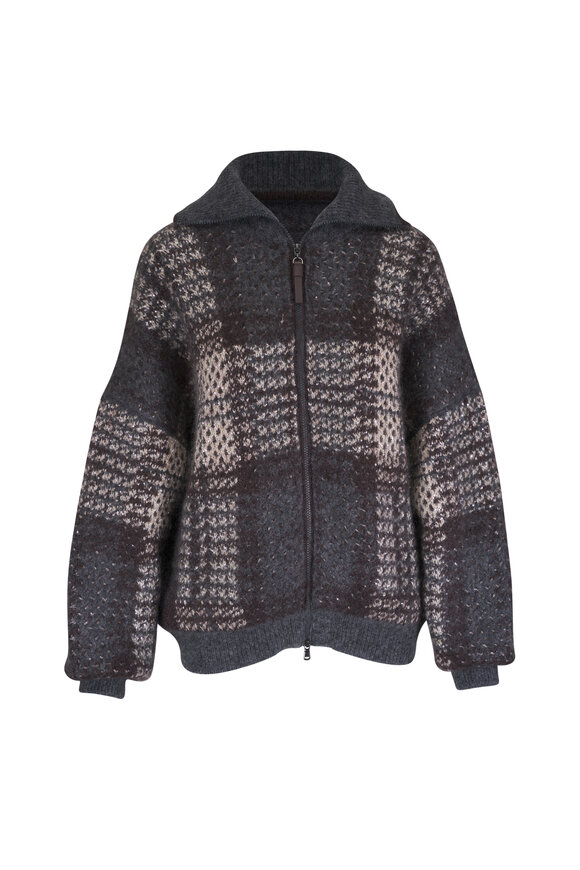 Brunello Cucinelli Anthracite Dazzling Tartan Double Zip Jacket - view 1